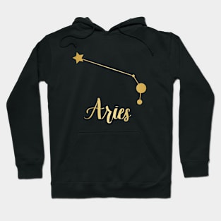 Aries Zodiac Constellation in Gold - Black Hoodie